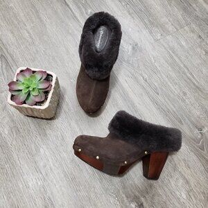 Rockport Katja Shearling Mule Brown Suede Sz 7